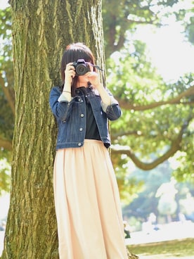 「earth music&ecology（アースミュージックアンドエコロジー）の【MORE5月号掲載】【宮崎あおいCM着用アイテム】【2016Spring】《バリバリデニム!》デニムＧジャン（デニムジャケット）」を使った、なおみさん（レディース・164cm）の春コーディネート