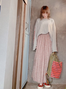 「スエット」｜「アイテム（アクセサリー）」を使った、saraさん（レディース・156cm）の秋コーディネート