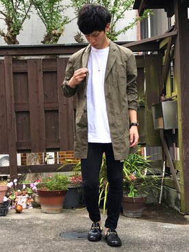 「バブーシュ」｜「アイテム（ステンカラーコート）」を使った、shuntaさん（メンズ・173cm）の春コーディネート