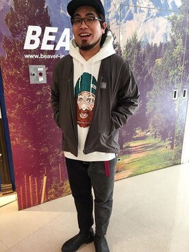 「MANASTASH（マナスタッシュ）のアイテム（キャップ）」を使った、maeyamaさん（メンズ・170cm）の冬コーディネート