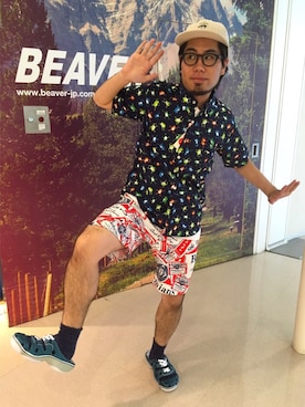 「AlexanderLeeChang（アレキサンダーリーチャン）のアイテム（キャップ）」を使った、maeyamaさん（メンズ・170cm）の夏コーディネート
