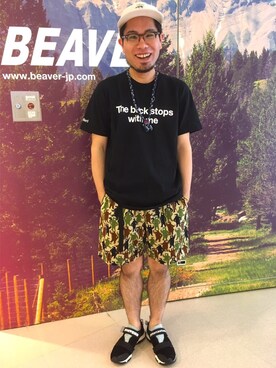 「MANASTASH（マナスタッシュ）のアイテム（スニーカー）」を使った、maeyamaさん（メンズ・170cm）の夏コーディネート