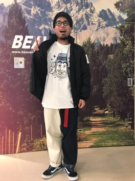 「AlexanderLeeChang（アレキサンダーリーチャン）のアイテム（スニーカー）」を使った、maeyamaさん（メンズ・170cm）の冬コーディネート