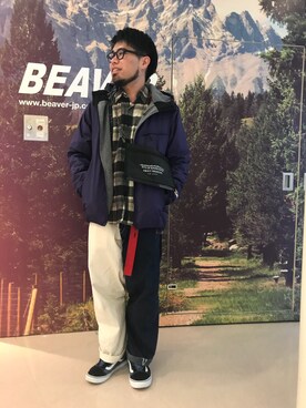 「AlexanderLeeChang（アレキサンダーリーチャン）のアイテム（スニーカー）」を使った、maeyamaさん（メンズ・170cm）の冬コーディネート