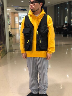 「MANASTASH（マナスタッシュ）のアイテム（ベスト）」を使った、maeyamaさん（メンズ・170cm）の春コーディネート