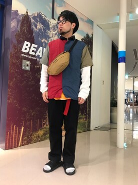 「MANASTASH（マナスタッシュ）のアイテム（バッグ）」を使った、maeyamaさん（メンズ・170cm）の春コーディネート