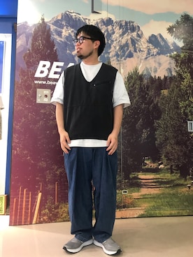 「MANASTASH（マナスタッシュ）のアイテム（ベスト）」を使った、maeyamaさん（メンズ・170cm）の夏コーディネート