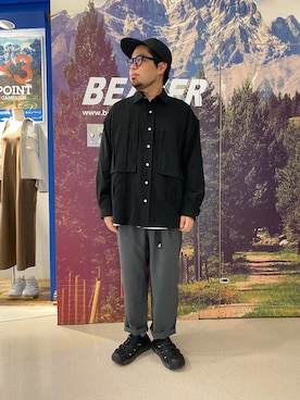 「meanswhile（ミーンズワイル）のアイテム（トップス）」を使った、maeyamaさん（メンズ・170cm）の春コーディネート