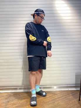 「ニコちゃん」｜「アイテム（キャップ）」を使った、maeyamaさん（メンズ・170cm）の春コーディネート