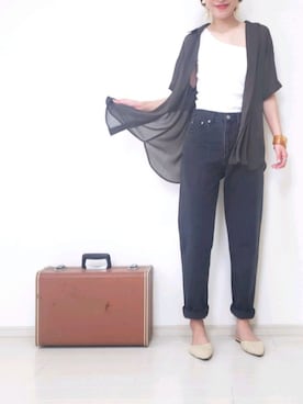 「アイテム（トップス、ブラウン系）」を使った、risa.ronoさん（レディース・158cm）の夏コーディネート