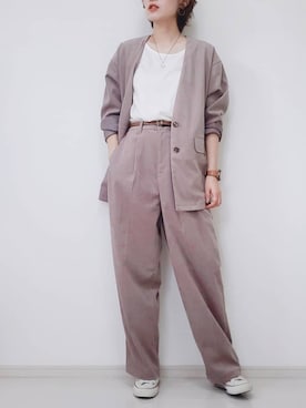 「スタッフセンバツ」｜「アイテム（ノーカラージャケット）」を使った、risa.ronoさん（レディース・158cm）の秋コーディネート