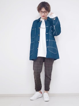「Lee（リー）のアイテム（カバーオール）」を使った、risa.ronoさん（レディース・158cm）の秋コーディネート