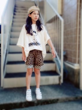 「PEANUTS（ピーナッツ）のアイテム」を使った、risa.ronoさん（レディース・158cm）の夏コーディネート