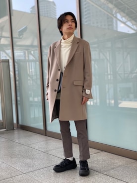 「tk.TAKEO KIKUCHI」｜「アイテム（チェスターコート）」を使った、tk.TAKEO KIKUCHI ルクア大阪店さん（メンズ・178cm）の秋コーディネート