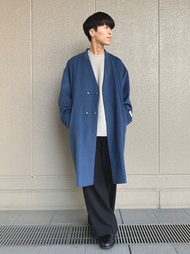 「tk.TAKEO KIKUCHI（ティーケータケオキクチ）のアイテム（ノーカラーコート）」を使った、tk.TAKEO KIKUCHI ルクア大阪店さん（メンズ・178cm）の秋コーディネート