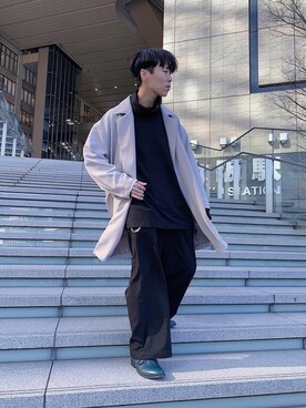 「tk.TAKEO KIKUCHI」｜「アイテム（チェスターコート）」を使った、tk.TAKEO KIKUCHI ルクア大阪店さん（メンズ・178cm）の冬コーディネート