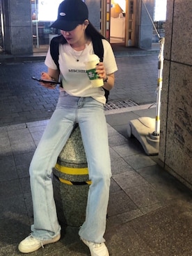 「MSCHF（ミスチーフ）のアイテム（帽子）」を使った、ayanoさん（レディース・163cm）の夏コーディネート