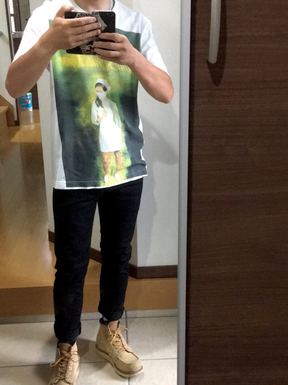 「COMME des GARCONS SHIRTのアイテム（Tシャツ/カットソー、ホワイト系）」を使った、masatO_oさん（メンズ・166cm）の秋コーディネートの1枚目の写真
