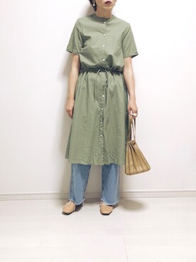 「プリーツバッグ」｜「アイテム（シャツワンピース）」を使った、norisandesukaさん（レディース・166cm）の春コーディネート
