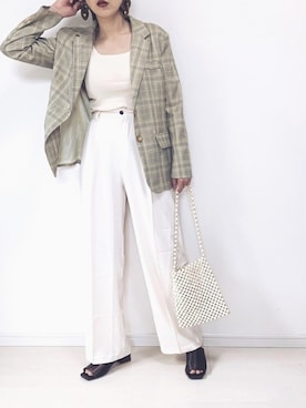 「ビーズバッグ」｜「アイテム（スラックス）」を使った、norisandesukaさん（レディース・166cm）の春コーディネート