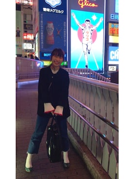 「UNIF（ユニフ）のアイテム（ノーカラージャケット）」を使った、杏さん（レディース・158cm）の冬コーディネート