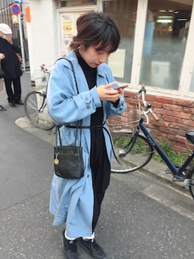 「水色」｜「アイテム（ステンカラーコート）」を使った、杏さん（レディース・158cm）の春コーディネート