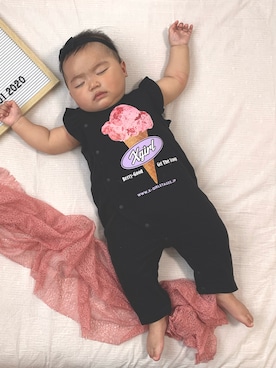 「アイテム（ロンパース、ブラック系）」を使った、rui ranさん（キッズ・70cm）の夏コーディネート