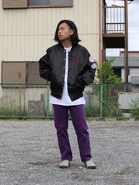 「リーバイス」｜「アイテム（スタジャン）」を使った、玉響 (たまゆら)さん（メンズ・172cm）の夏コーディネート