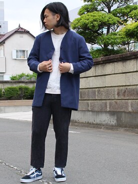 「no brand（ノーブランド）のアイテム（ノーカラージャケット）」を使った、玉響 (たまゆら)さん（メンズ・172cm）の夏コーディネート