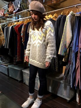 「リップスター」｜「アイテム（ハンチング/ベレー帽）」を使った、am:aさん（レディース・163cm）の冬コーディネート