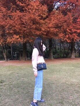 「blue」｜「アイテム（ハンドバッグ）」を使った、Chennie Chang🌺さん（レディース・158cm）の冬コーディネート