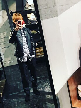 「ZIP FIVE（ジップファイブ）のアイテム（ライダースジャケット）」を使った、SHINYAさん（メンズ・176cm）の冬コーディネート