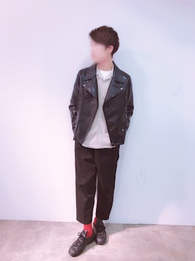 「ZIP FIVE（ジップファイブ）のアイテム（ライダースジャケット）」を使った、SHINYAさん（メンズ・176cm）の冬コーディネート
