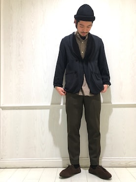 「AURALEE」｜「アイテム（ニットキャップ/ビーニー）」を使った、Bshop吉祥寺店スタッフさん（メンズ・176cm）の冬コーディネート