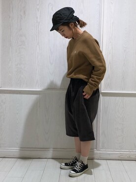 「Scye（サイ）のアイテム（スウェット）」を使った、Bshop吉祥寺店スタッフさん（レディース・147cm）の秋コーディネート