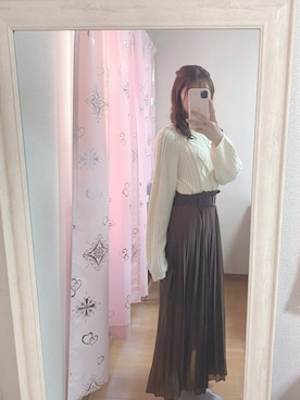 「N WITH.（エヌウィズ）のケーブルニット（ニット/セーター、ホワイト系）」を使った、ほのちゃ‪‪ん🧸♥️さん（レディース・165cm）の秋コーディネート