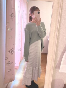 「6（ロク）の＜6(ROKU)＞THERMAL COLOR STITCH LONG SLEEVE/サーマル（Tシャツ/カットソー、グリーン系）」を使った、ほのちゃ‪‪ん🧸♥️さん（レディース・165cm）の秋コーディネート