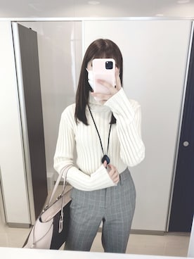 「N WITH.（エヌウィズ）のタートルリブニットトップス2月上旬（ニット/セーター、ホワイト系）」を使った、ほのちゃ‪‪ん🧸♥️さん（レディース・165cm）の冬コーディネート