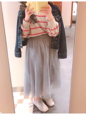 「おちびさん」｜「アイテム（デニムジャケット）」を使った、rinaさん（レディース・152cm）の春コーディネート