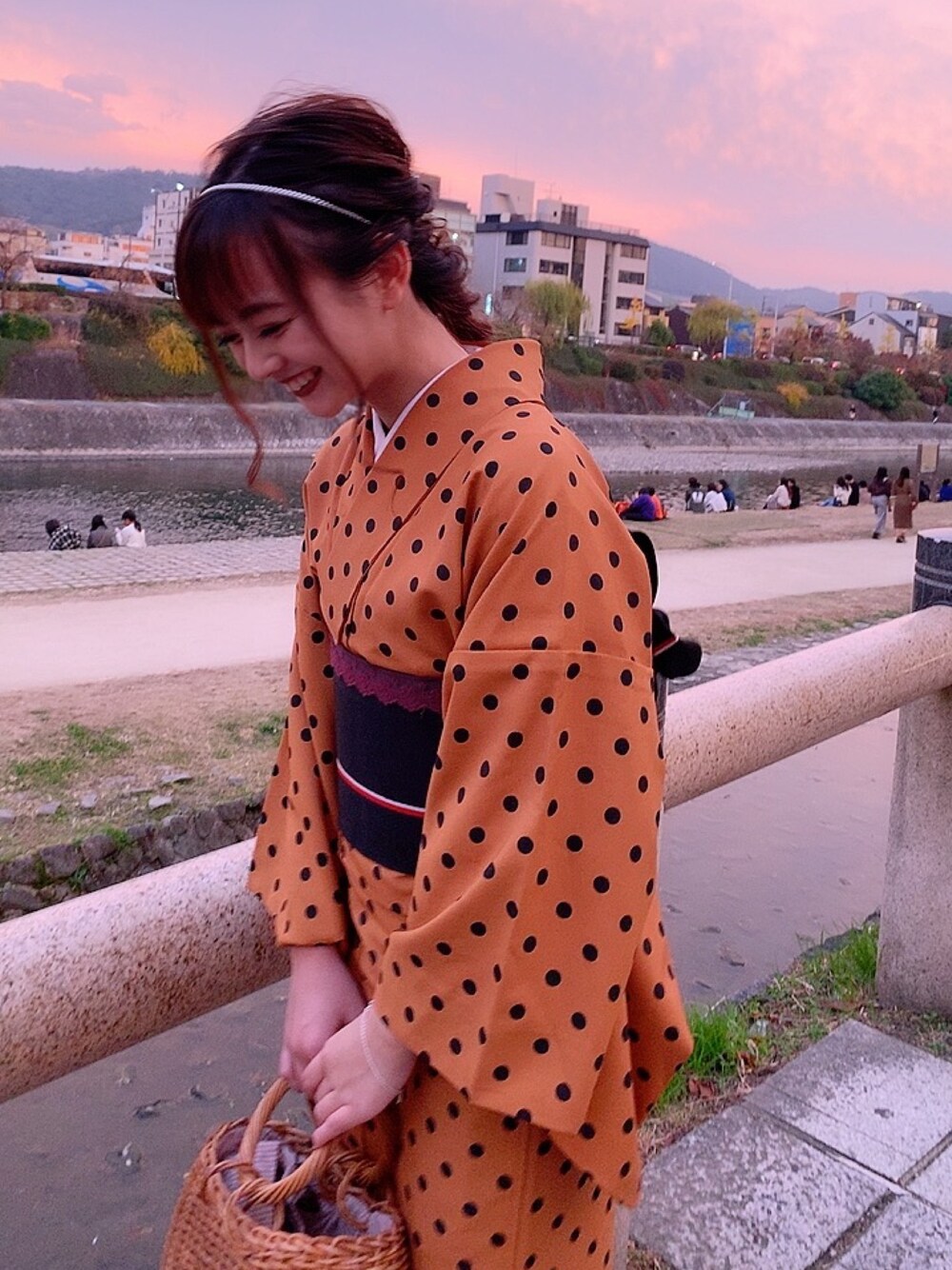 「京都、着物、着付け、ヘアアレンジ」｜「イロドリキョウトのアイテム（浴衣、オレンジ系）」を使った、舞さん（レディース・155cm）の秋コーディネートの1枚目の写真