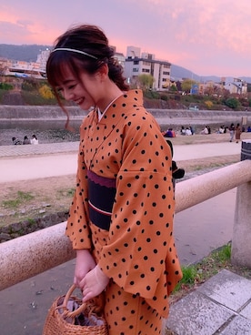 「アイテム（浴衣、オレンジ系）」を使った、舞さん（レディース・155cm）の秋コーディネート