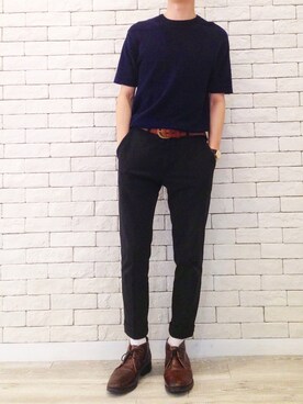 「革靴」｜「アイテム（Tシャツ/カットソー）」を使った、yuudai4673さん（メンズ・168cm）の夏コーディネート