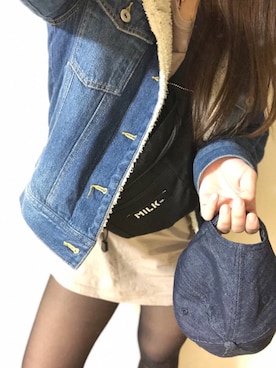 「ショルダーバック」｜「アイテム（デニムジャケット）」を使った、shocoさん（レディース・155cm）の冬コーディネート