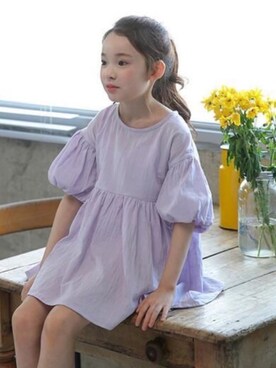 「バルーンスリーブ」｜comooo.storeさん（キッズ・110cm）の春コーディネート