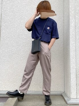 chika 使用「Carhartt（carhartt(カーハート) ビッグシルエット ポケット半袖 ロゴ Tシャツ Workwear Pocket 1/2 Sleeve T-Shirts）」的時尚穿搭
