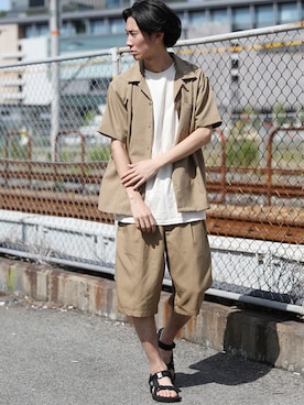 「Rocky Monroe（ロッキーモンロー）のポリトロオープンカラーシャツ 開襟シャツ（シャツ/ブラウス）」を使った、Rocky Monroeさん（メンズ・181cm）の夏コーディネート