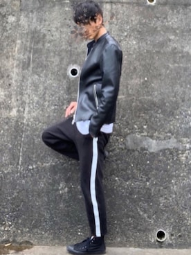 「スボーツミックス」｜「アイテム（ライダースジャケット）」を使った、y_Oさん（メンズ・168cm）の春コーディネート