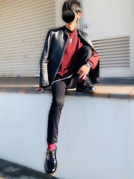 「Daniel Wellington」｜「アイテム（ライダースジャケット）」を使った、y_Oさん（メンズ・168cm）の冬コーディネート