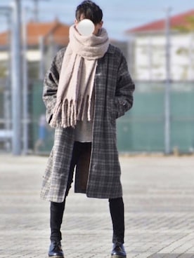 「黒スキニー」｜「アイテム（ステンカラーコート）」を使った、y_Oさん（メンズ・168cm）の冬コーディネート