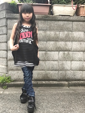 「ZIDDY」｜「アイテム（ワンピース/ドレス）」を使った、RINKA&REIさん（キッズ・126cm）の春コーディネート